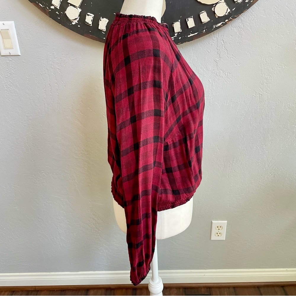 Anthropologie Cloth & Stone Plaid Red Black Top - Picture 5 of 8